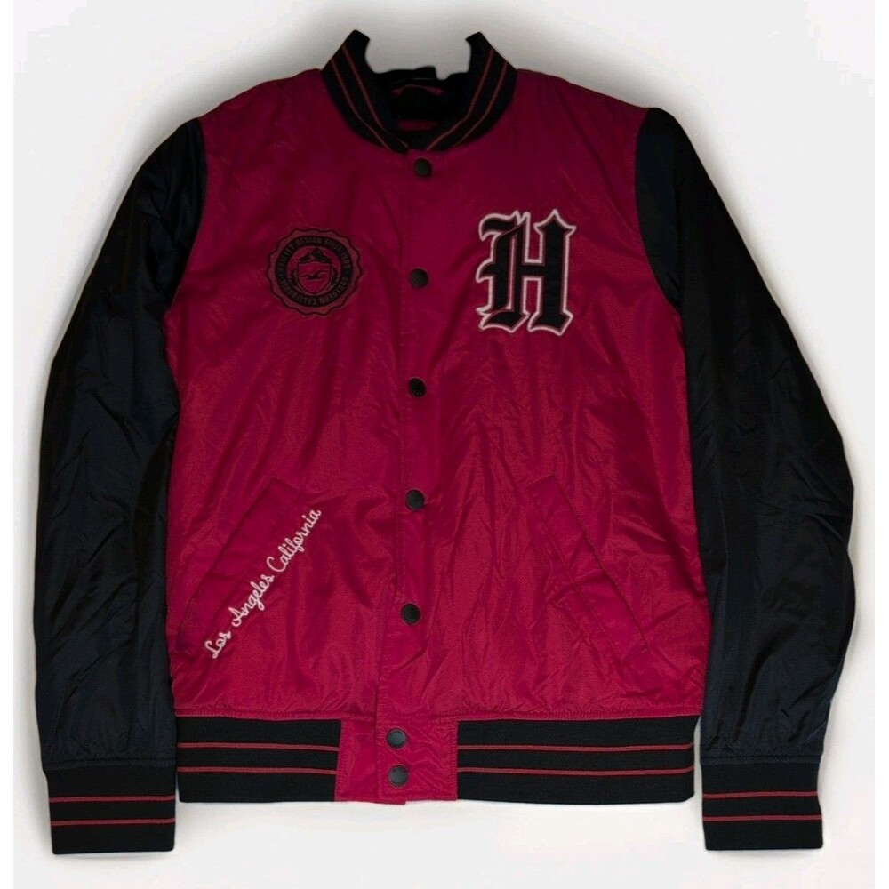 Hollister Jacket Mens Varsity Bomber California  Red/Black SZ S